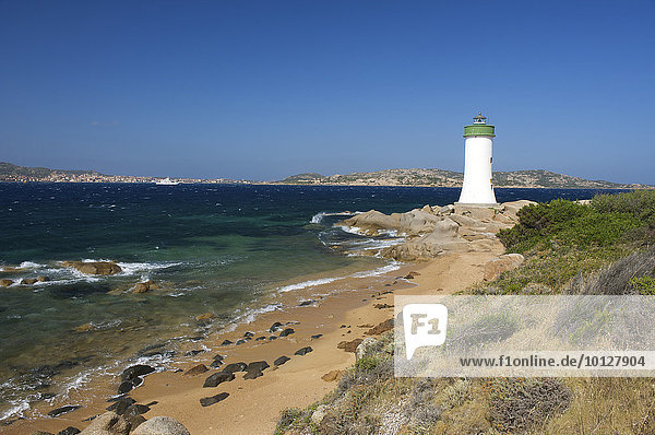 'Beach of Porto Faro with the lighthouse at Capo d'Orso  Sardinia  Italy  Europe'