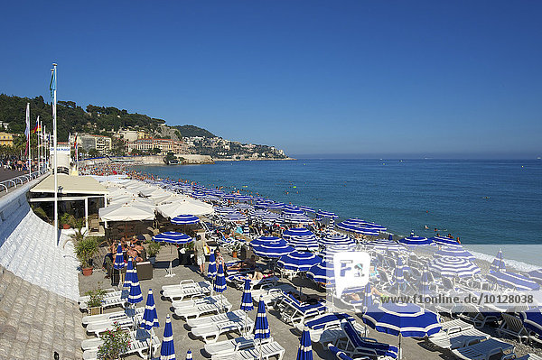 Strand an der Promenade des Anglais, Nizza, Côte d?Azur, Département Alpes-Maritimes, Provence-Alpes-Côte d?Azur, Frankreich, Europa