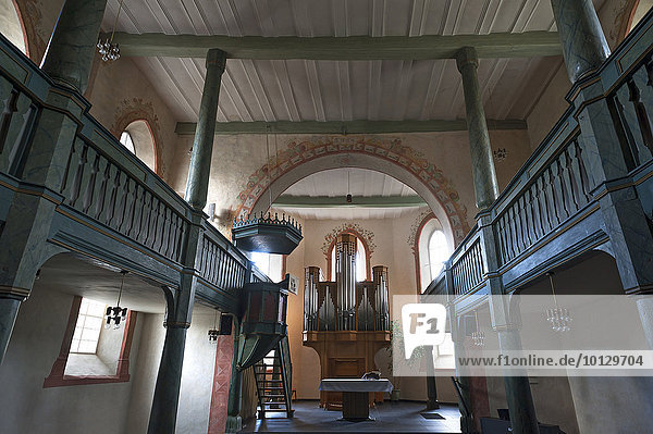 Interior with altar and organ  Protestant church  built from 1602 to 1606  Freudenberg  North Rhine-Westphalia  Germany  Europe