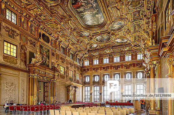 Golden Hall with coffered ceiling and portals  Ceremonial Hall  late Renaissance  designed by Johann Matthias Kager  town hall  Augsburg  Swabia  Bavaria  Germany  Europe