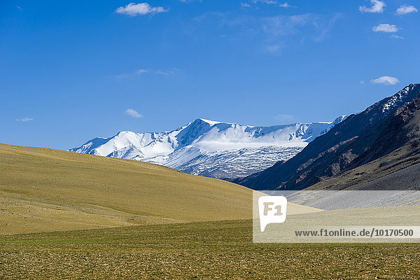 Karge Landschaft mit schneebedeckten Bergen  Changtang Region  Korzok  Jammu und Kaschmir  Indien  Asien