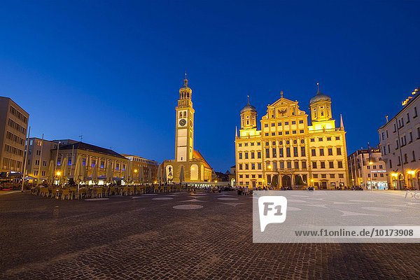 City Hall and Perlachturm in the evening  Augsburg  Bavaria  Germany  Europe