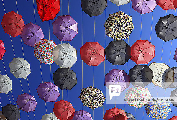 Aufgespannte Regenschirme  Schirme als Straßendekoration  Manfredonia  Appulien  Italien  Europa