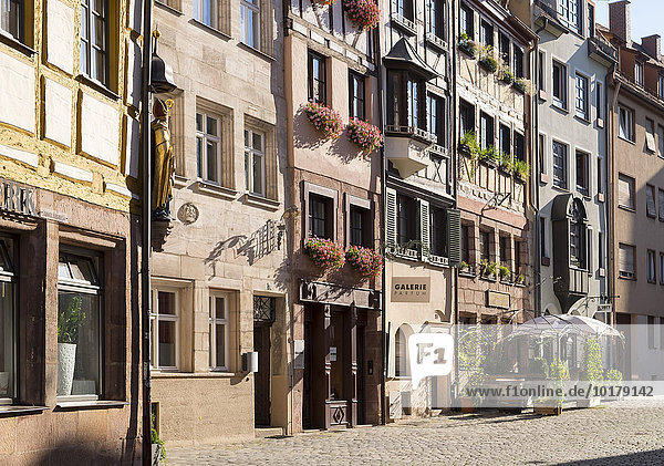 Alte Handwerkshäuser in der Weißgerbergasse  Sebalder Altstadt  Nürnberg  Mittelfranken  Franken  Bayern  Deutschland  Europa