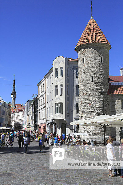 Viru-Tor mit Turm der Stadtmauer und des Rathaus  Tallinn  Estland  Europa