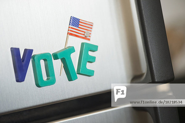 Close-up Fahne amerikanisch Magnet Kühlschrank Politische Wahl