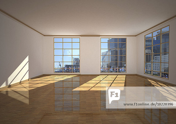 Leere Wohnung in einer Stadt  3D-Darstellung