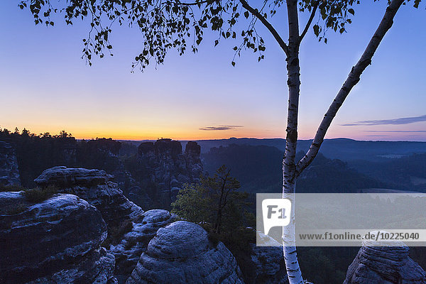 Deutschland Sachsen Sächsische Schweiz Nationalpark Elbsandsteingebirge im Morgengrauen