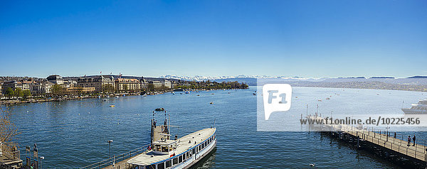 Switzerland  Zurich  Cityscape  Lake Zurich  Alps in the background  Panorama