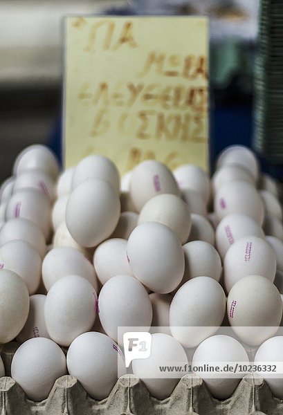 Frische weisse Eier im Eierkarton