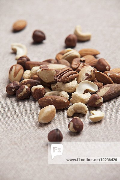 Mixed nuts on a tablecloth