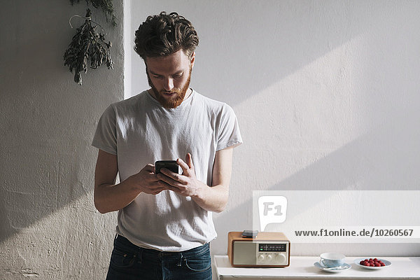 Handy,Interior,zu Hause,benutzen,Mann,Kurznachricht,jung