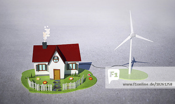 Illustratives Bild des Hauses mit Windkraftanlage