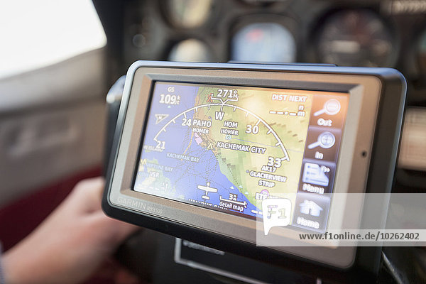 Close up of a pilot's GPS unit for flying near Kachemak Bay  Homer  Southcentral Alaska.
