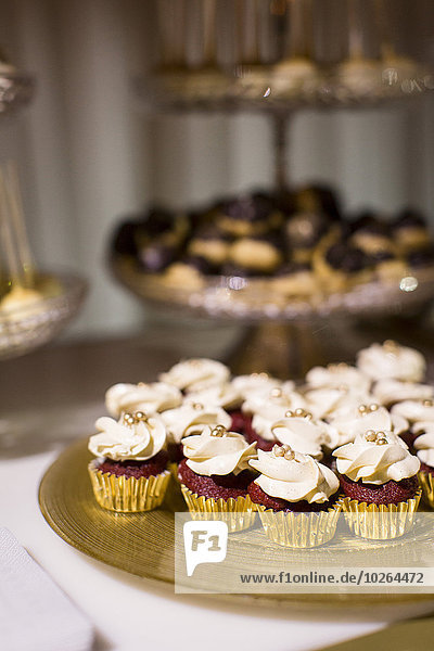Close-up of Red Velvet Cupcakes on Dessert Table