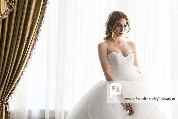 Portrait of Bride in Strapless Wedding Dress  Toronto  Ontario  Canada