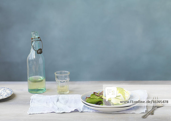 Salad of Greens with Fresh Burrata Cheese and Wine  Studio Shot