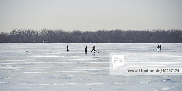 Fischereihafen Fischerhafen Insel Kanada gefroren Hockey Ontario spielen Toronto