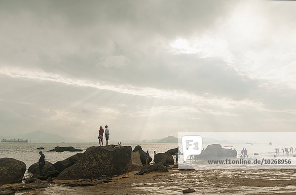 People enjoying the seaside; Xiamen  Fujian province  China