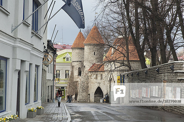 People In Front Of The Viru Gate At Tallinn  Estonia