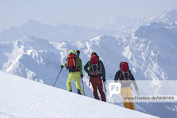 Ski tourers looking at mountains view  Tyrol  Austria