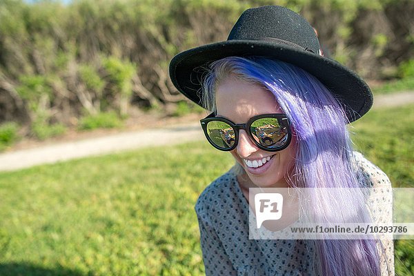 Woman with sun glasses and hat  El Capitan  California  USA