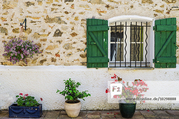 Fenster mit schmiedeeisernem Gitter  Grimaud  Var  Provence Alpes Cote d'Azur  Frankreich  Europa