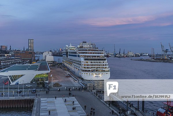 Kreuzfahrtschiff AIDAmar liegt vor Anker  Hafen  Dämmerung  Hamburg  Deutschland  Europa