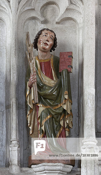 Apostel Jakobus der Jüngere  gotische Holzplastik  Pfarrkirche St. Mauritius  Spitz an der Donau  Wachau  Waldviertel  Niederösterreich  Österreich  Europa