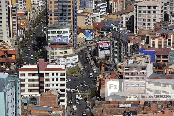 Skyscrapers and street crossing in La Paz  Bolivia  South America