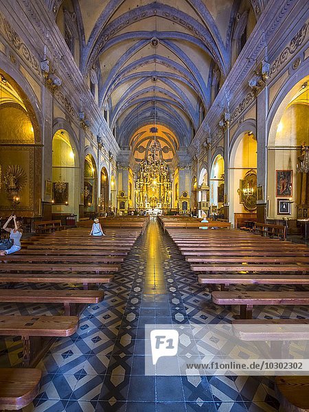 Interior of the parish church of Sant Bartomeu  Modernism by Antoni Gaudí disciple Joan Rubió i Bellver  Placa Constitució  Soller  Majorca  Balearic Islands  Spain  Europe