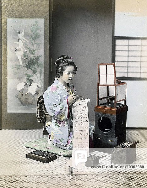 Geisha writing letter  Japan  Asia
