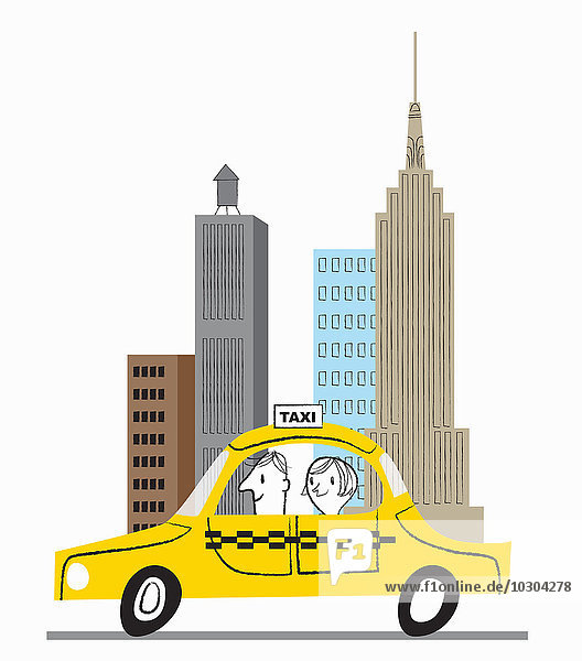 Glückliche Frau in gelbem Taxi in New York City