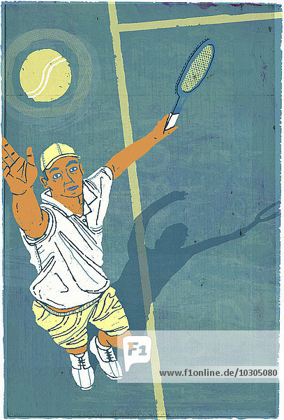 Tennisspieler schaut beim Aufschlag nach oben