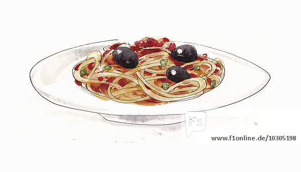 Teller mit Spaghetti alla puttanesca
