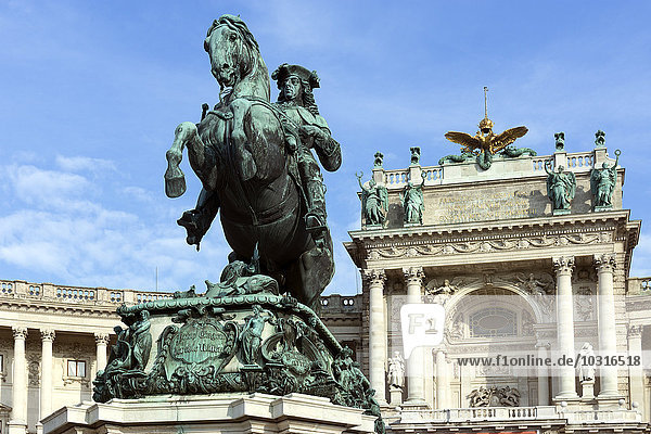 Austria  Vienna  view to lighted Hofburg Palace and Equeatrian Sculpture Prince Eugen in the foreground