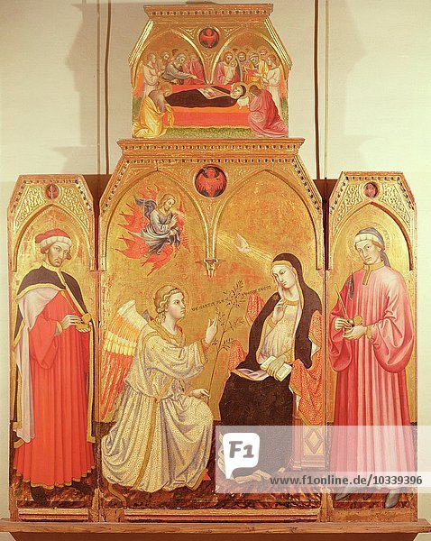 Die Verkündigung mit den Heiligen Cosmas und Damian  1409 (Blattgold und Tempera auf Tafel)