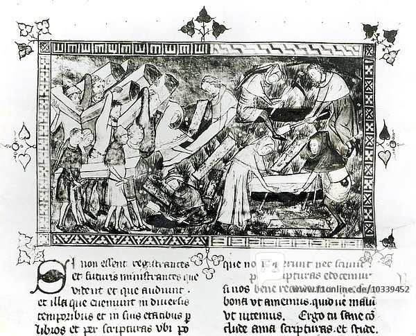 13076-77 f.24v Black Death at Tournai  by Gilles de Muisit  after 1349 (vellum) (b/w photo)
