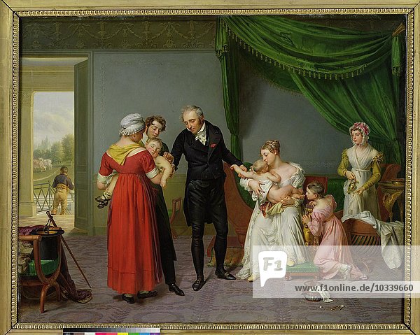 Baron Jean Louis Alibert (1768-1837) bei der Durchführung der Pockenimpfung im Schloss von Liancourt  um 1820 (Öl auf Leinwand)