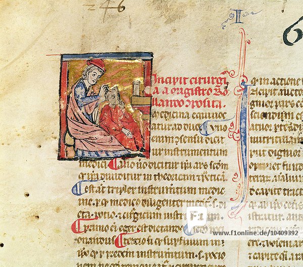 Französische Schule  (14. Jahrhundert) Ms Lat. 7134 fol.1 Trepanation  aus Chirugie de Maitre Rolandi (Pergament)