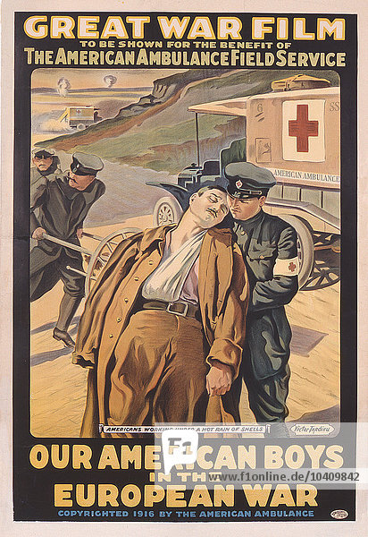 Tardieu  Victor Francois (1870-1937) Werbeplakat für den Film Our American Boys in the European War (Farblitho)