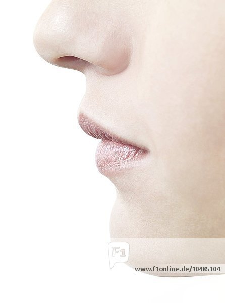 Nase und Mund der Frau im Profil Nase und Mund der Frau