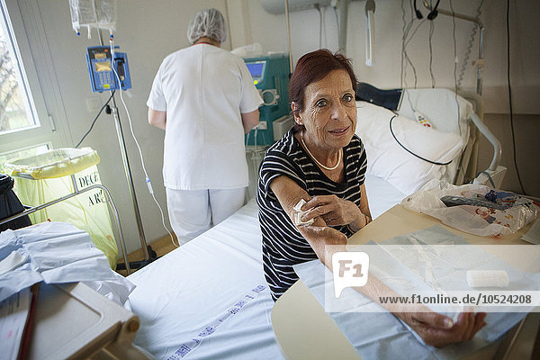 Reportage in the dialysis centre in Leman hospital  Th?non-les-Bains  France. Patients go to this service three times a week  each session lasting 4 hours on average.