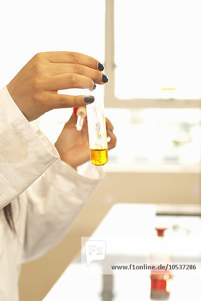 Scientist holding test tube in lab