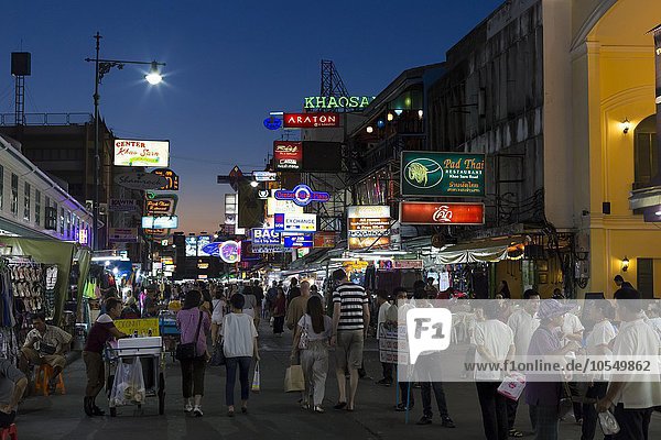 Khao San Road  also Khaosan Road  at night  Bangkok  Thailand  Asia
