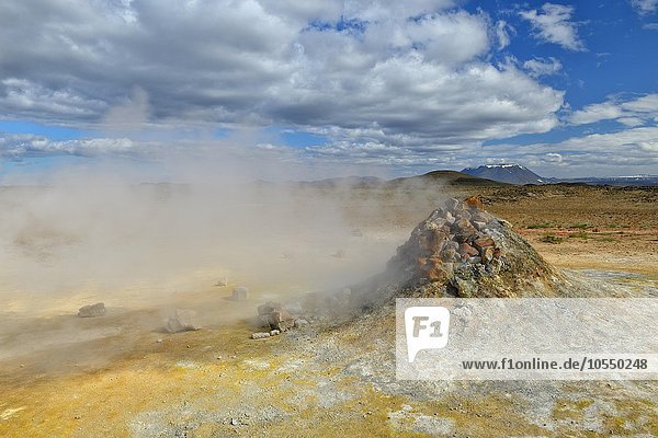 Steaming fumarole and solfatare  Hverarönd  Namafjall  Myvatn Region  Iceland  Europe