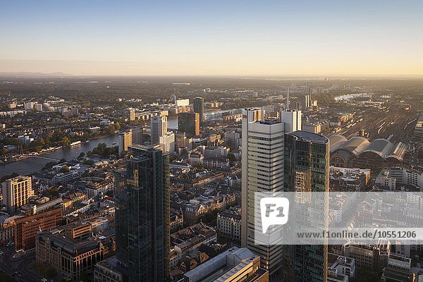 Stadtansicht mit Hochhaus Gallileo und Silberturm  Ausblick vom Maintower  Frankfurt am Main  Hessen  Deutschland  Europa