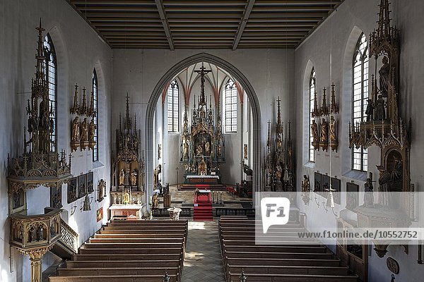 Innenansicht der Pfarrkirche St. Johannes Baptist  neugotisch  Bad Hindelang  Allgäu  Bayern  Deutschland  Europa