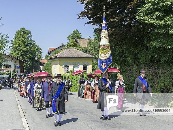 Traditional parade on the Schliersee church day  Kirchtag  through the town  Schliersee  Bavaria  Germany  Europe