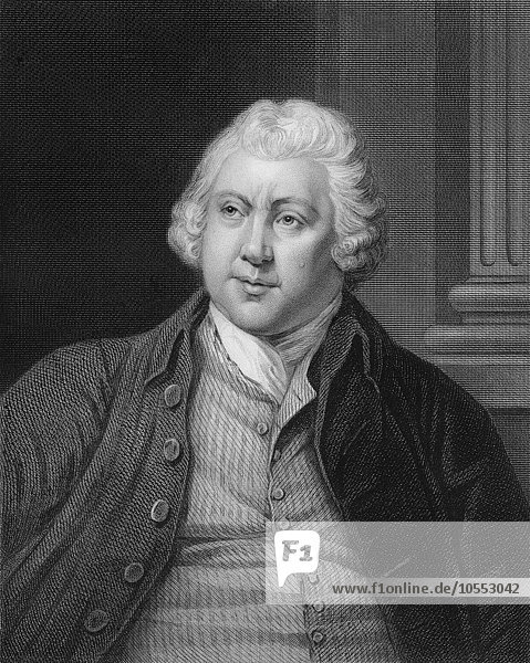 Stahlstich  ca. 1860  Sir Richard Arkwright  1732 bis 1792  führender Unternehmer in der frühen industriellen Revolution